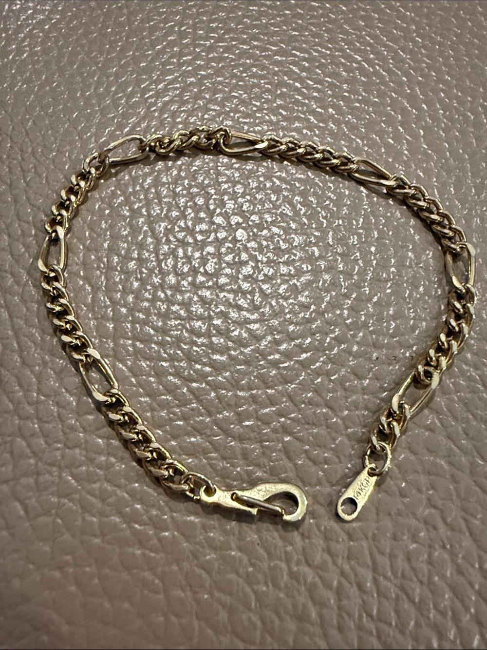 Vintage 14 K Gold Plated Figaro Link Bracelet with Lobster Clasp